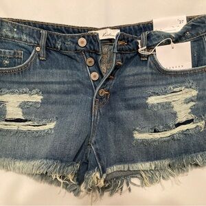 KanCan Blue Distressed Button-Fly Shorts